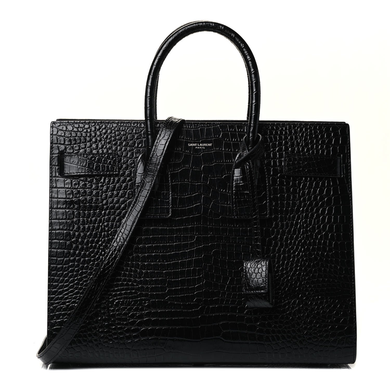 Saint Laurent Calfskin Crocodile Embossed Small Sac de Jour Black 1 of 4