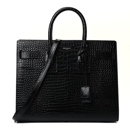 Saint Laurent Calfskin Crocodile Embossed Small Sac de Jour Black 1 of 4