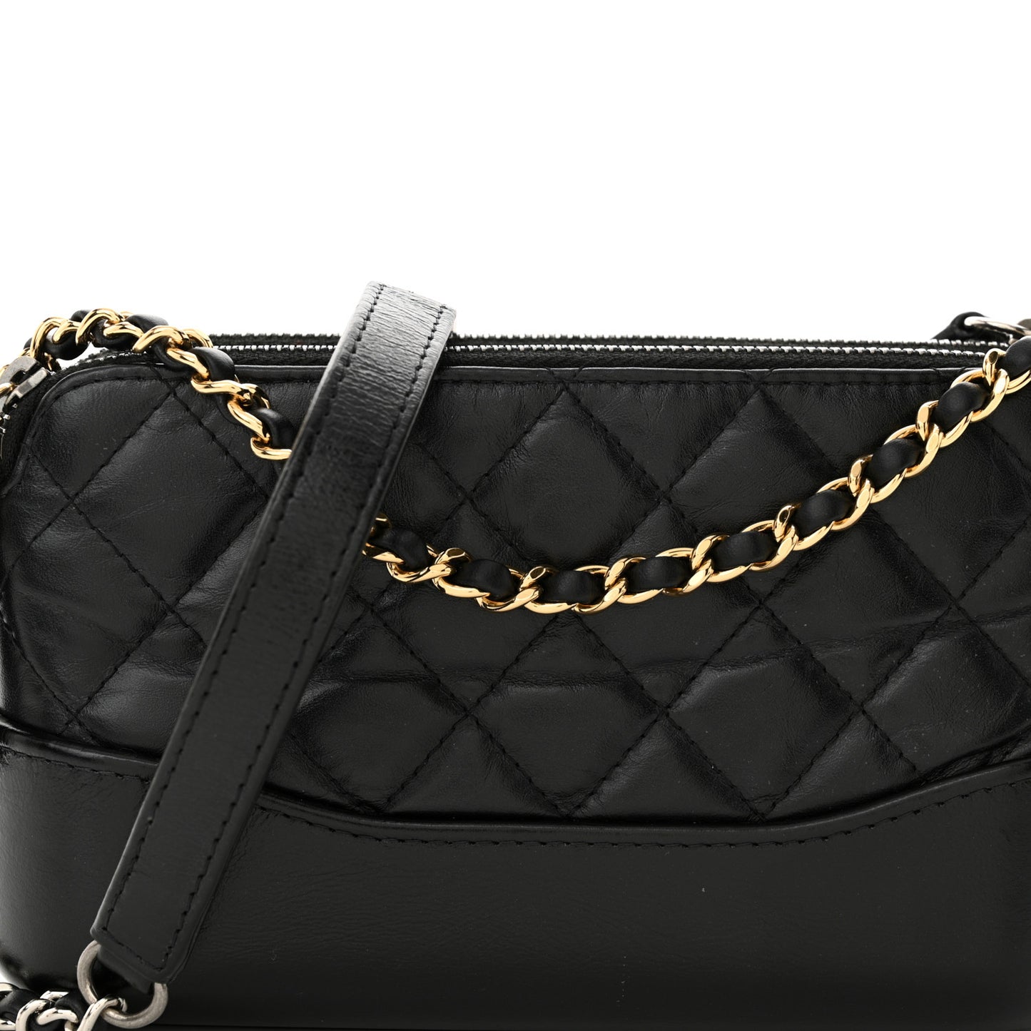 Aged Calfskin Quilted Small Gabrielle Clutch With Chain Black