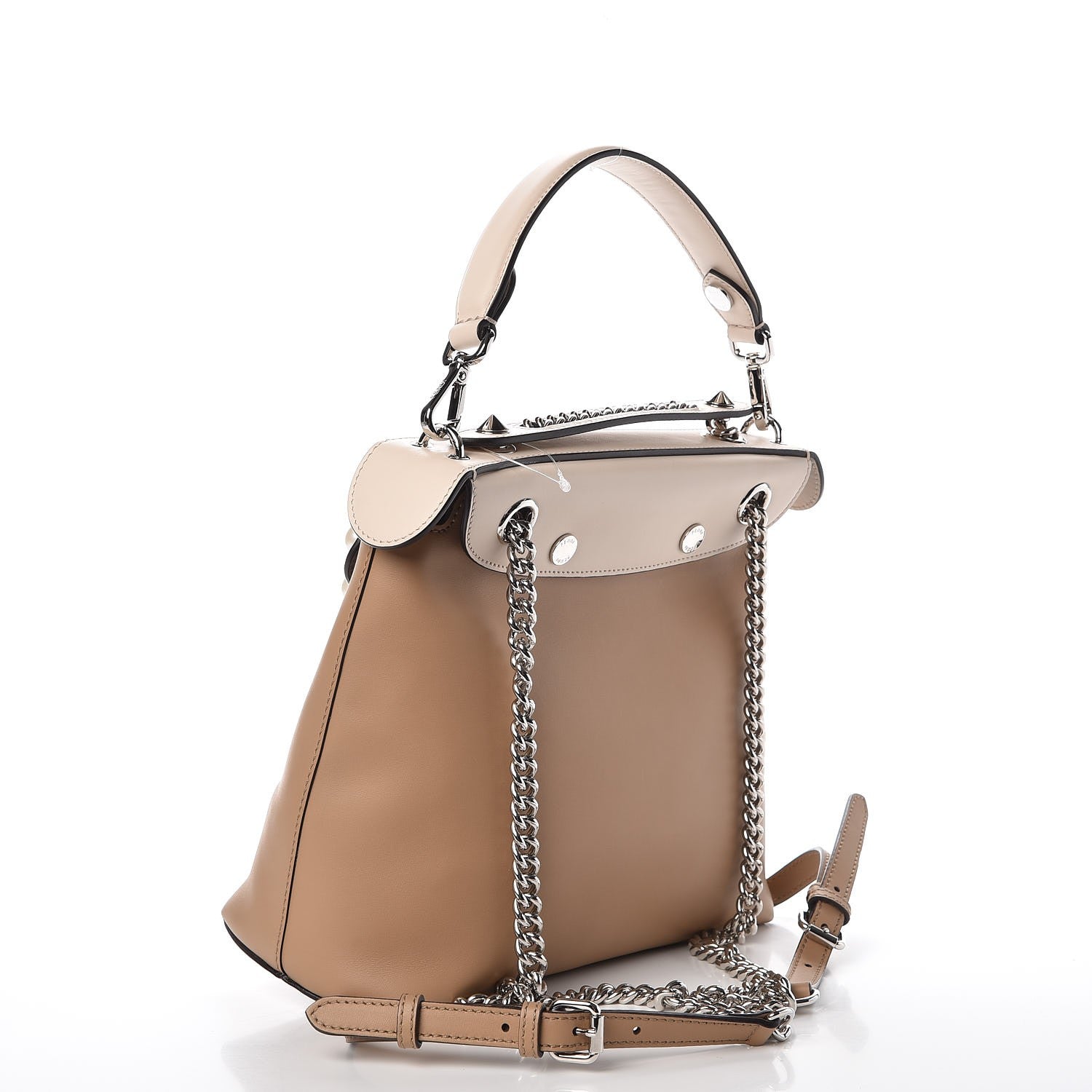Fendi Vitello Century Pearl Bi-Color Scalloped Back to School Backpack Cuoio Camelia 3 of 8