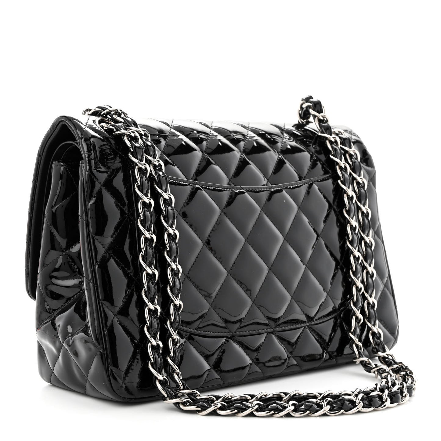 Patent Quilted Jumbo Double Flap Black