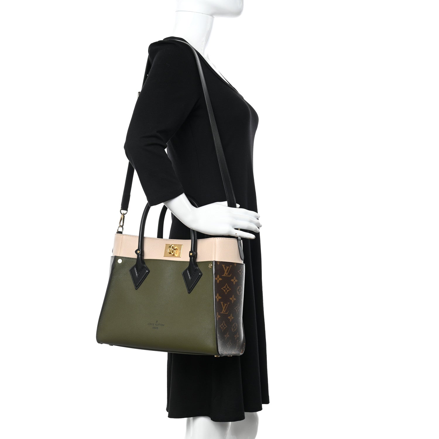 Louis Vuitton Calfskin Monogram On My Side MM Laurier Green Toffee Latte Beige 2 of 9