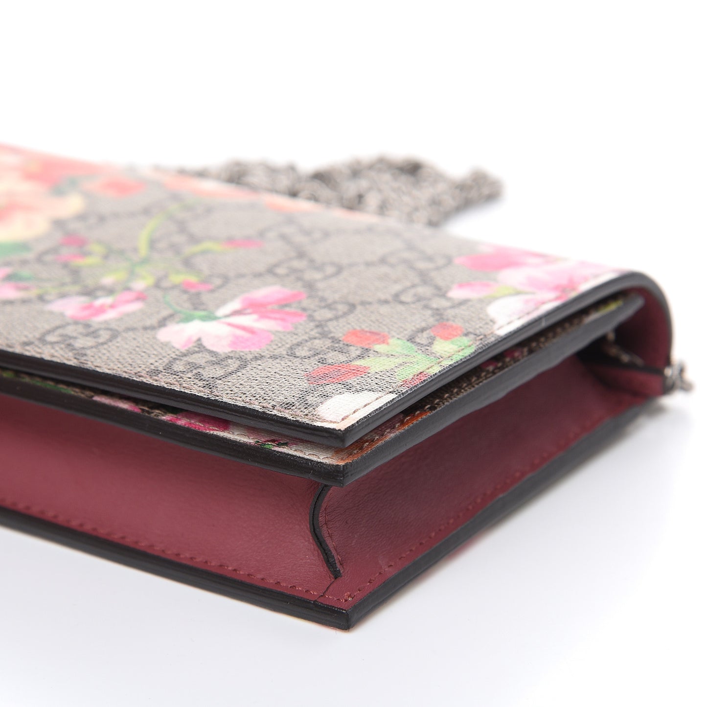 GG Supreme Monogram Blooms Chain Wallet Beige Multicolor Dry Rose