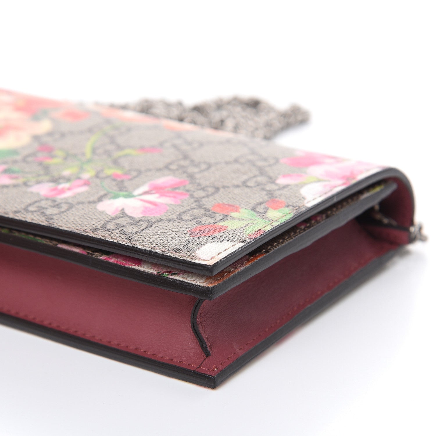 Gucci GG Supreme Monogram Blooms Chain Wallet Beige Multicolor Dry Rose 9 of 10