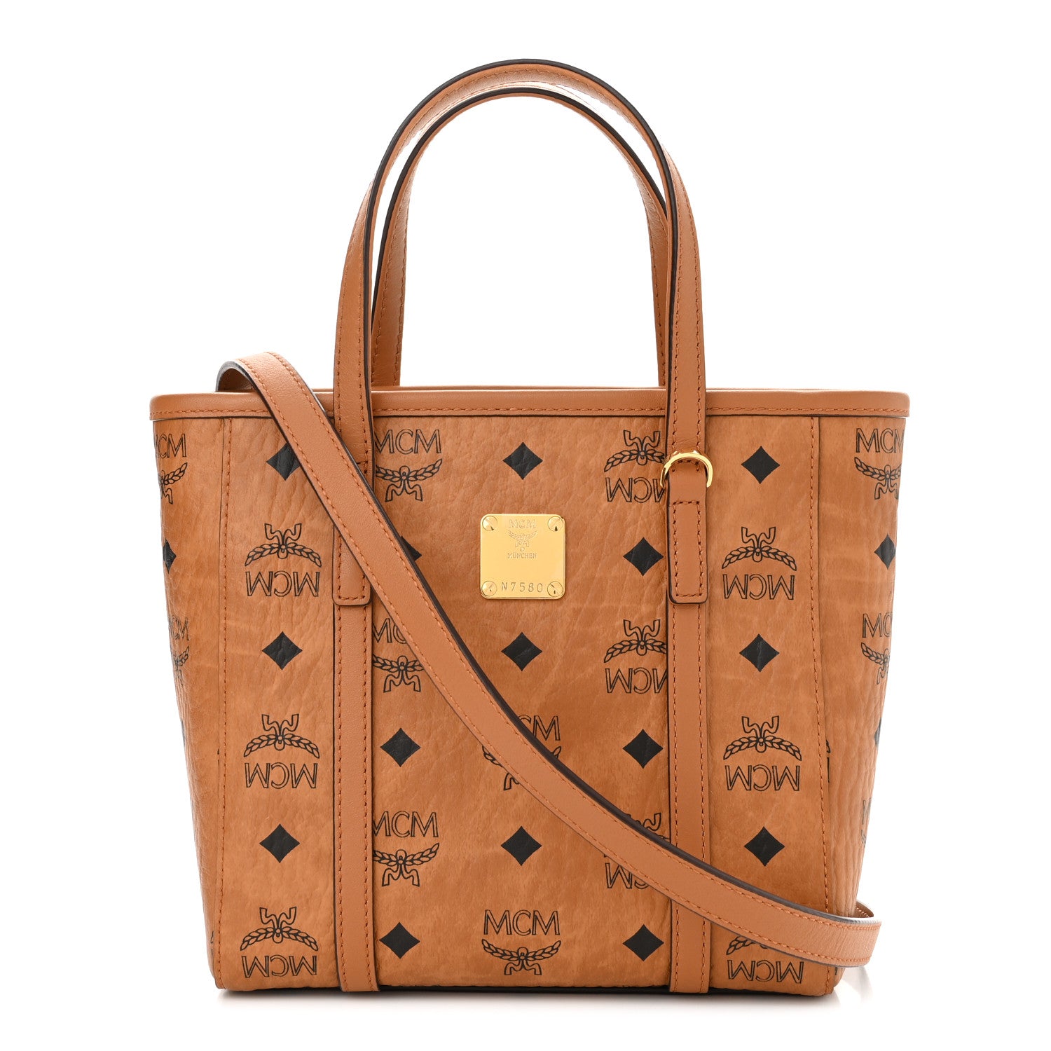MCM Visetos Mini Toni Shopper Tote Cognac 1 of 10