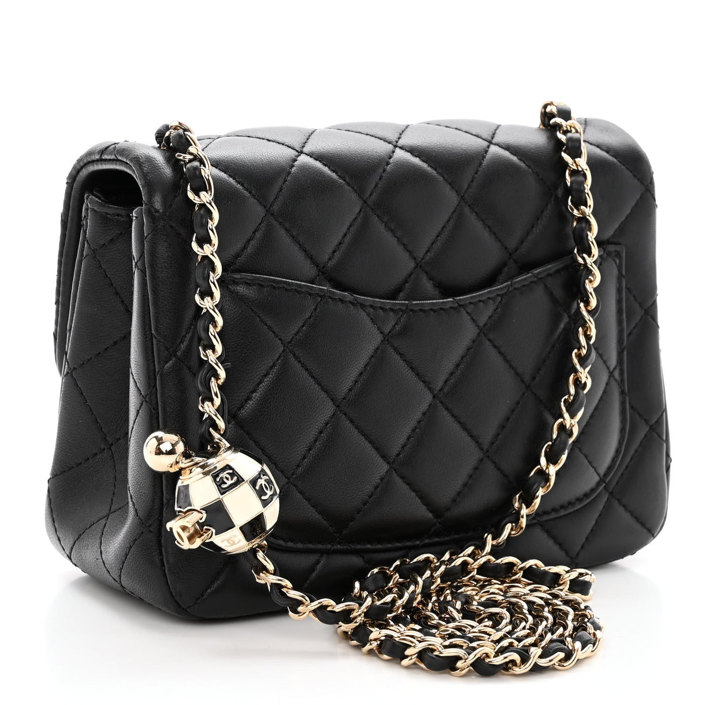 Lambskin Quilted Enamel Mini Pearl Crush Flap Black