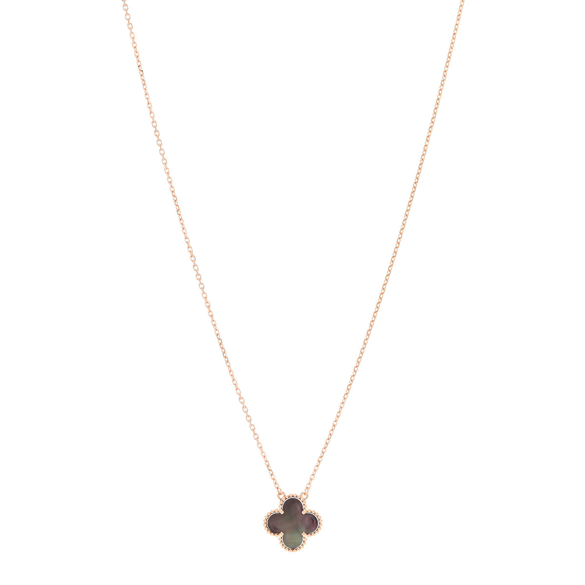 18K Rose Gold Gray Mother of Pearl Vintage Alhambra Pendant Necklace