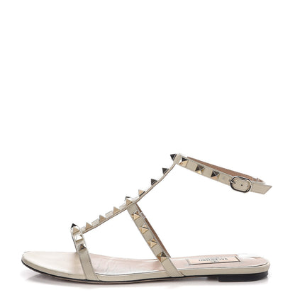 Valentino Garavani Nappa Rockstud Ankle Strap Flat Sandals 37.5 White 1 of 15