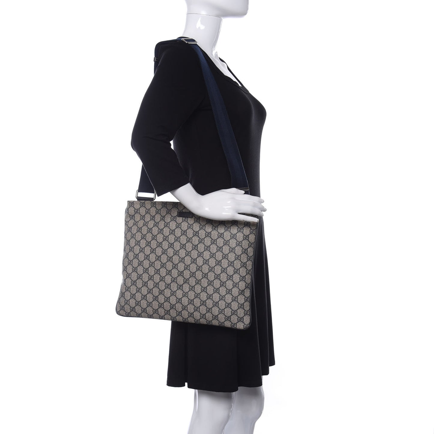 GG Plus Monogram Large Flat Messenger Bag Beige Blue