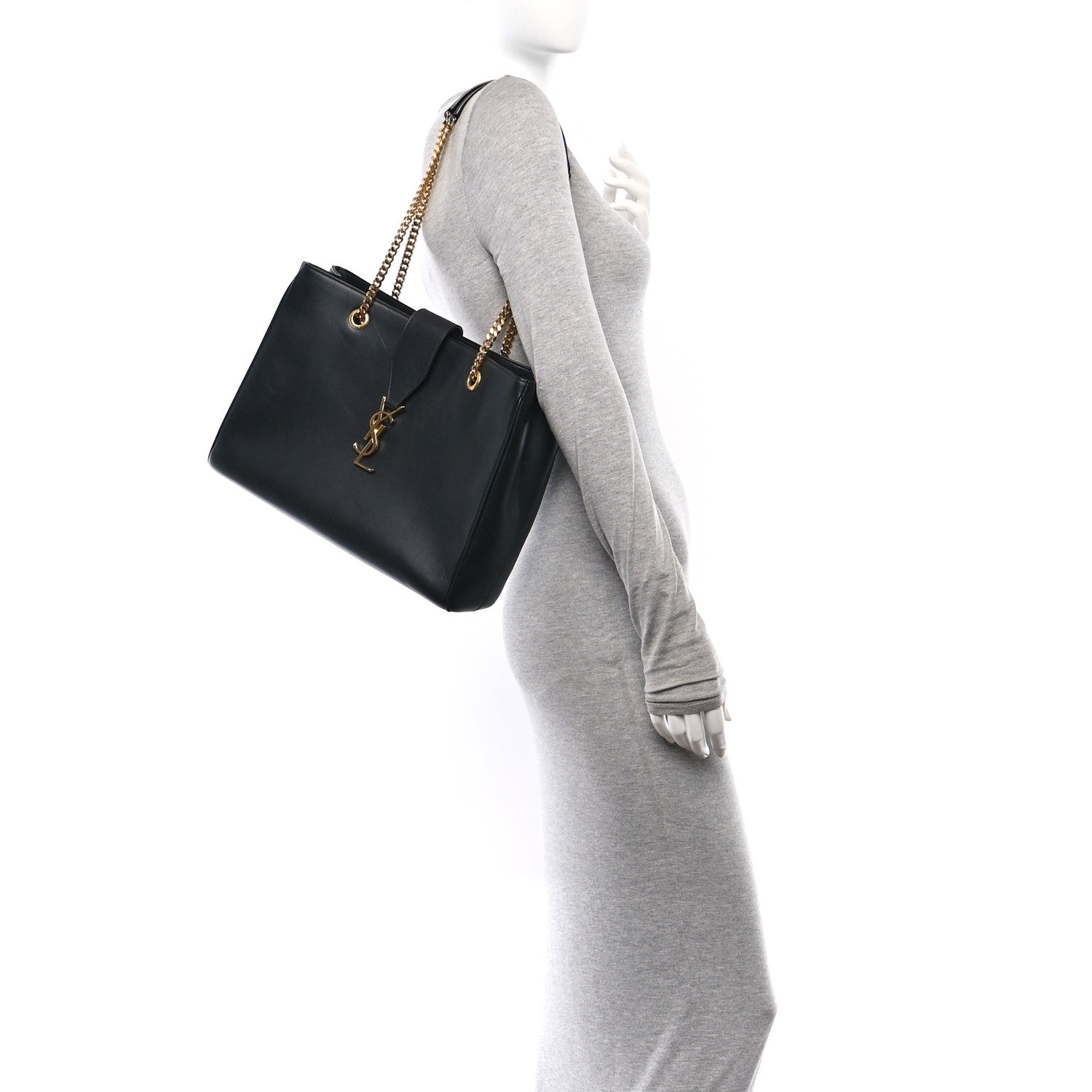 Saint Laurent Calfskin Classic Monogram Shopping Bag Black 2 of 9