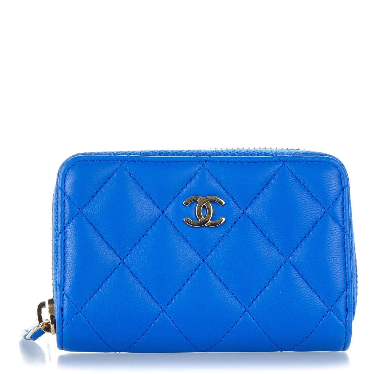Chanel Lambskin Quilted Zip Around Coin Purse Wallet Blue 1 of 7