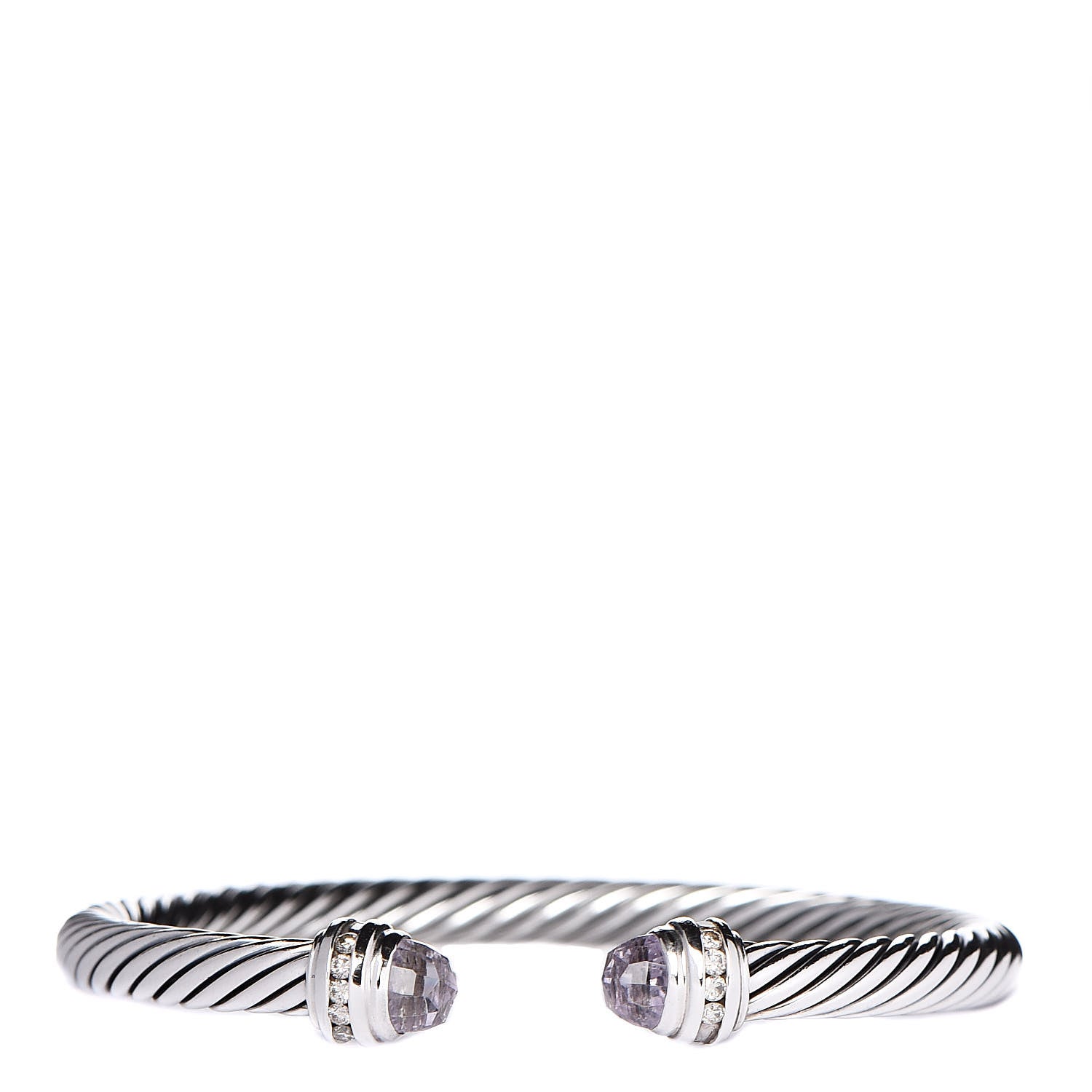 David Yurman Sterling Silver Diamond Amethyst 5mm Cable Classics Princess Bracelet 1 of 5