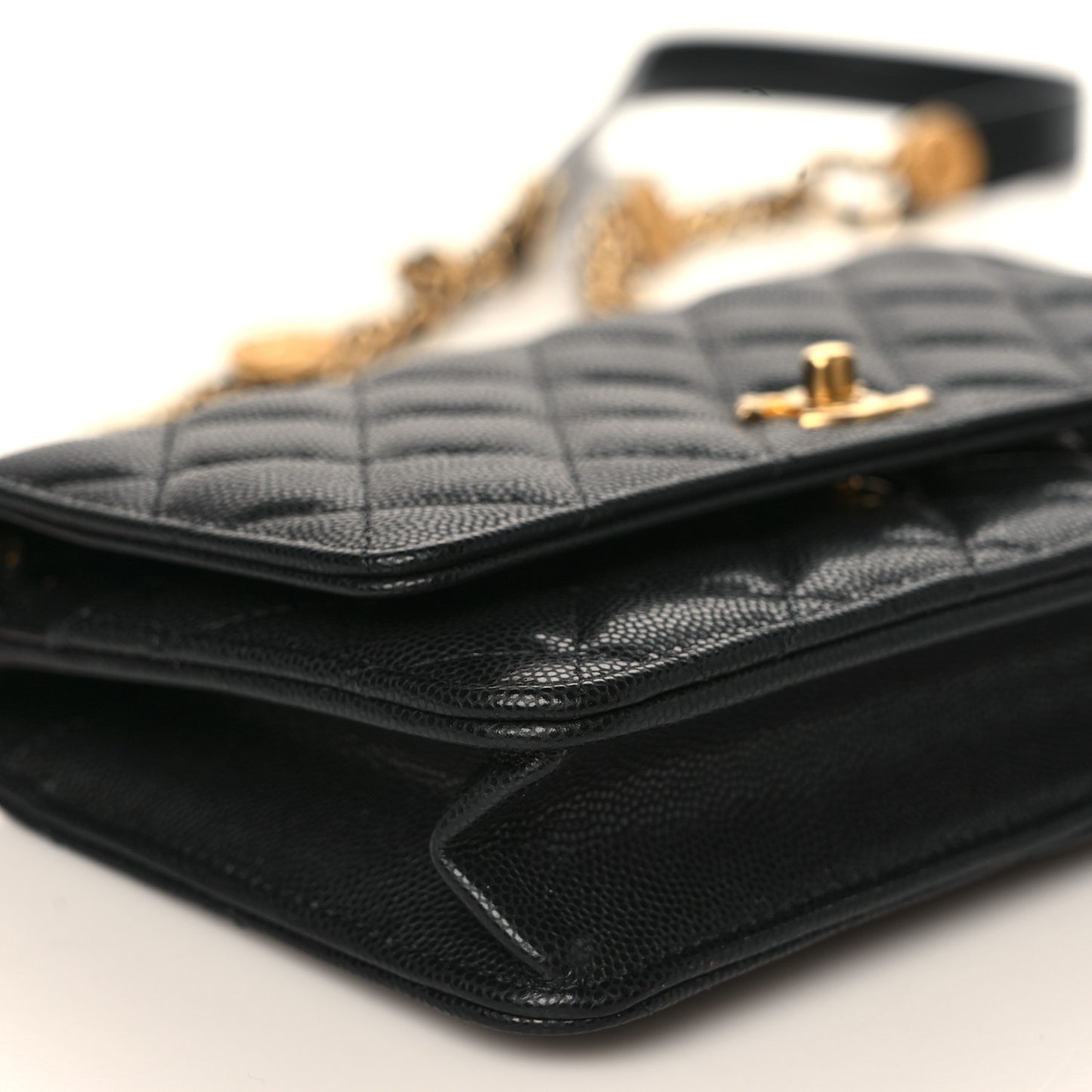 Caviar Quilted Twist Your Buttons Wallet On Chain WOC Black