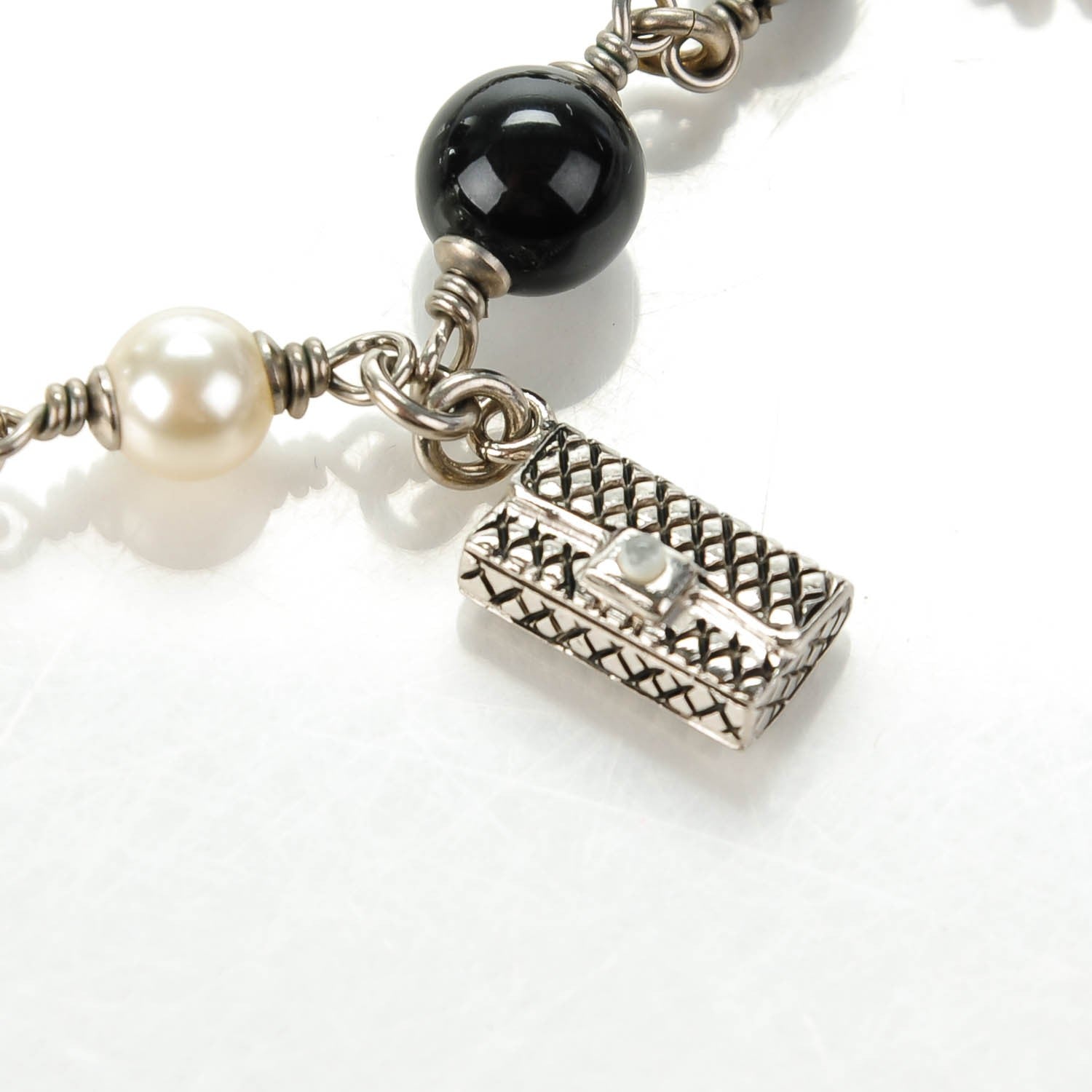 Chanel Pearl Beaded Charm Bracelet Silver 4 of 9