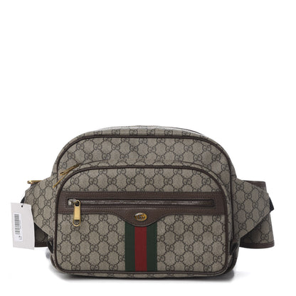 Gucci Soft GG Supreme Monogram Textured Dollar Calfskin Web Ophidia Pouch Pocket Belt Bag 95 38 Beige Ebony New Acero Black 1 of 9