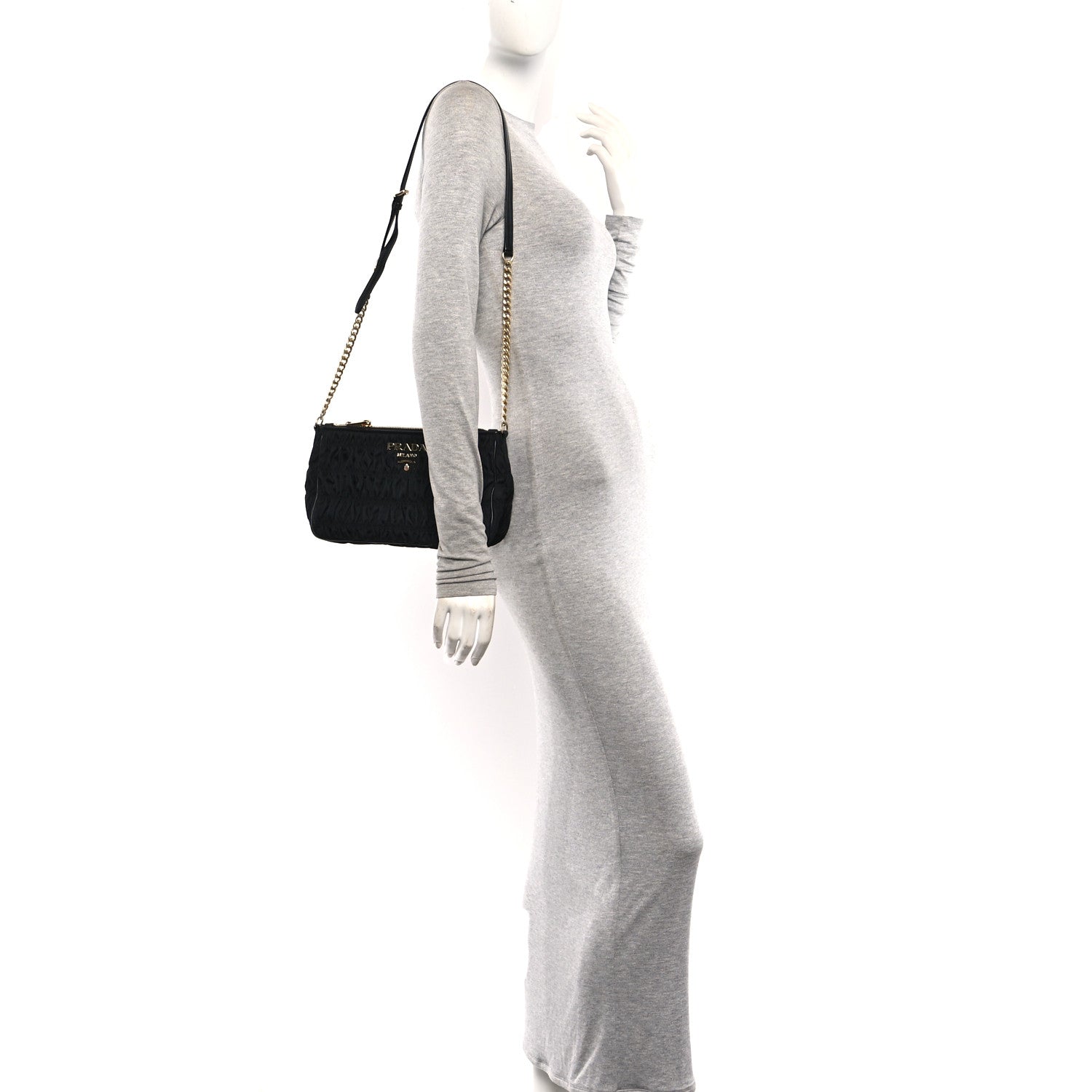 Prada Tessuto Nylon Gaufre Shoulder Bag Black 2 of 10
