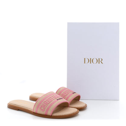 Christian Dior Straw Embroidered Dway Flat Slide Sandals 38 Rose Begonia 10 of 10