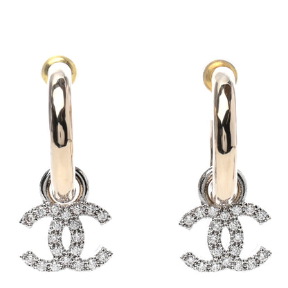 Chanel Metal Crystal CC Hoop Drop Earrings Gold 1 of 4