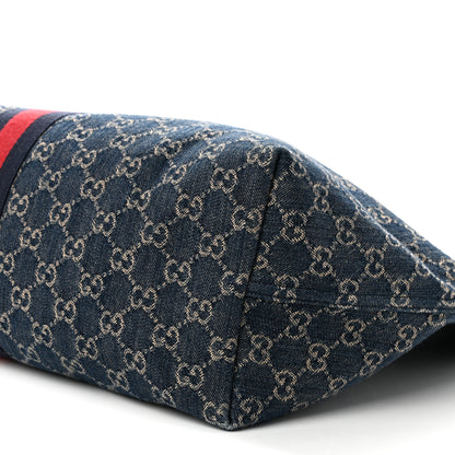 Gucci Denim GG Monogram Web Large Giglio Tote Blue 10 of 11