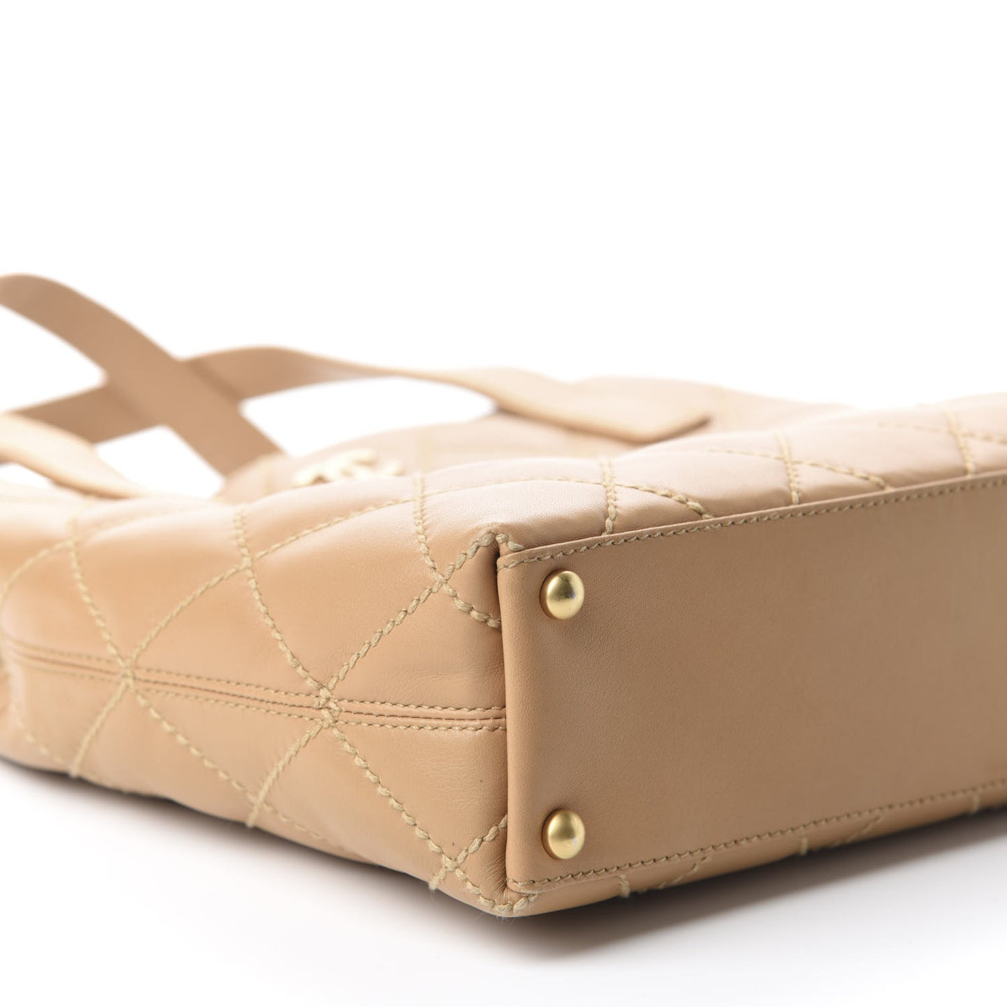 Calfskin Quilted Surpique Stitch Small Tote Beige