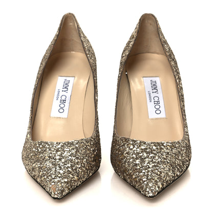 Jimmy Choo Coarse Glitter Pointy Toe Love 85 Pumps 36  Antique Gold 3 of 8
