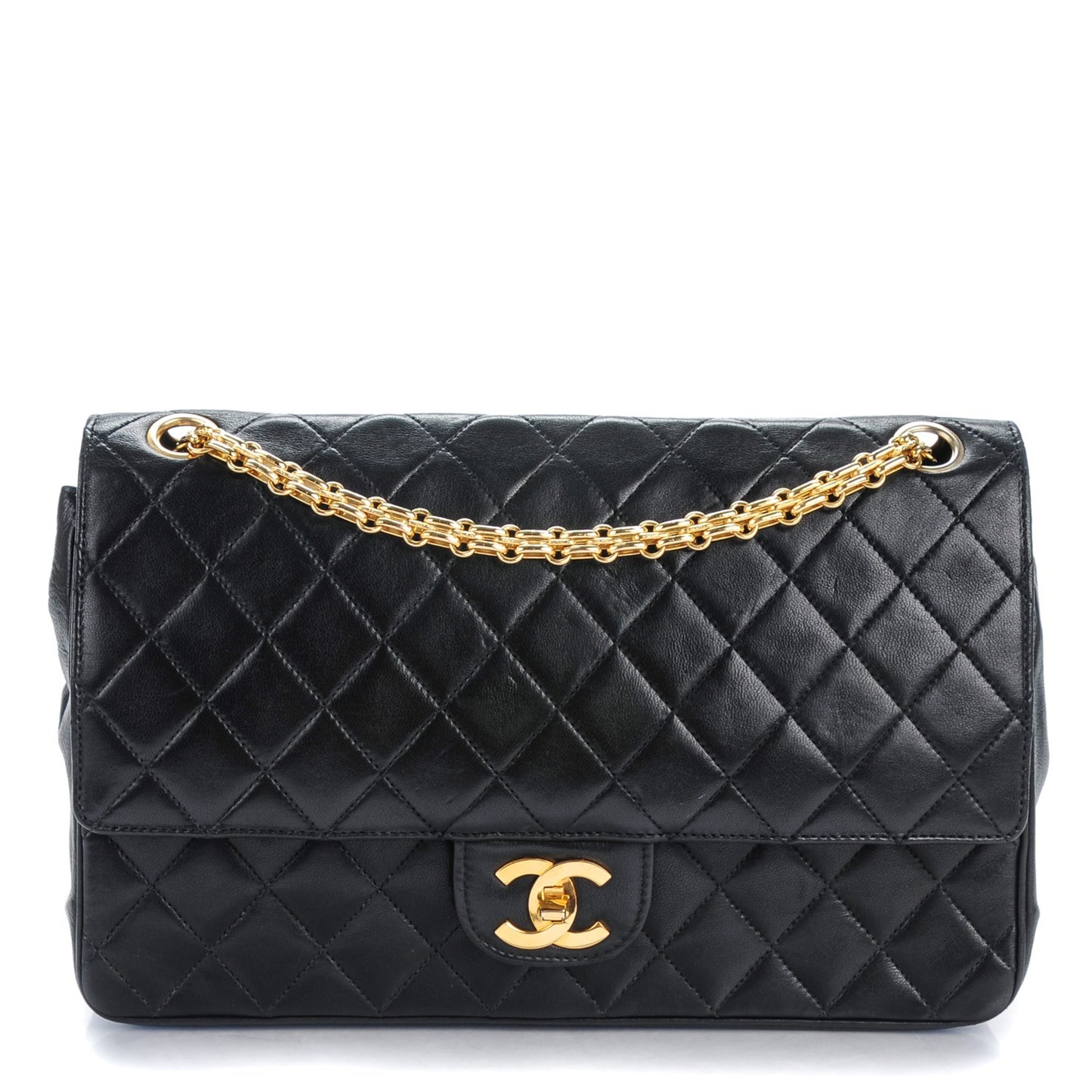 Lambskin Quilted Medium Double Flap Bijoux Chain Black