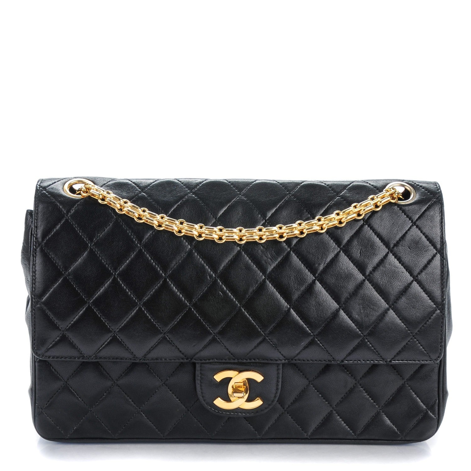 Chanel Lambskin Quilted Medium Double Flap Bijoux Chain Black 1 of 8