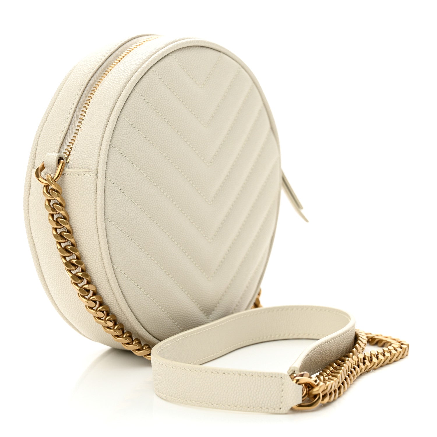 Saint Laurent Grain De Poudre Matelasse Chevron Quilted Round Vinyle Camera Bag Crema Soft 3 of 10