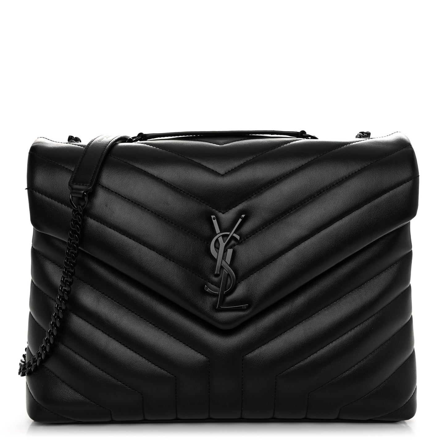 Calfskin Y Quilted Monogram Monochrome Medium Loulou Chain Satchel Black