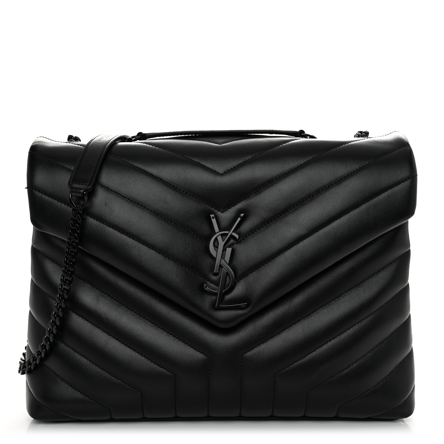 Saint Laurent Calfskin Y Quilted Monogram Monochrome Medium Loulou Chain Satchel Black 1 of 11