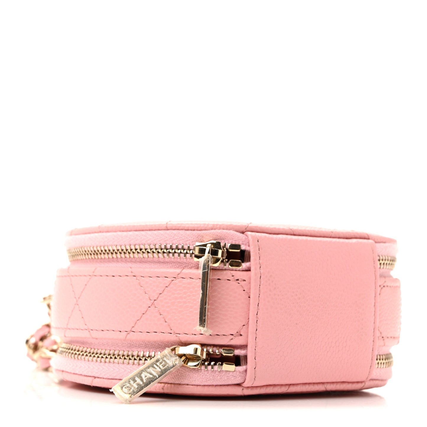 Caviar Quilted Round Handle With Care Vanity With Chain Pink