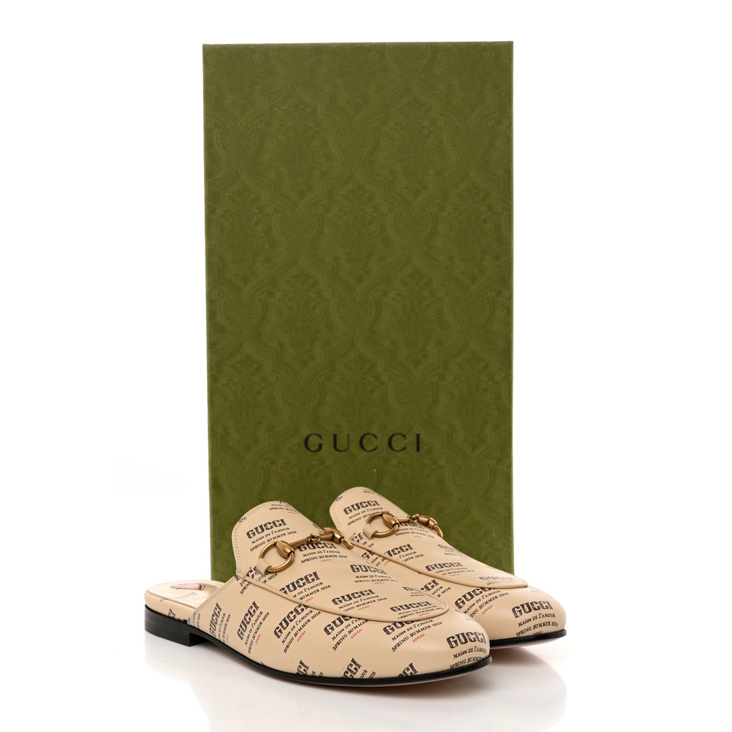 Calfskin Stamp Print Womens Princetown Slippers 36 Soy Black