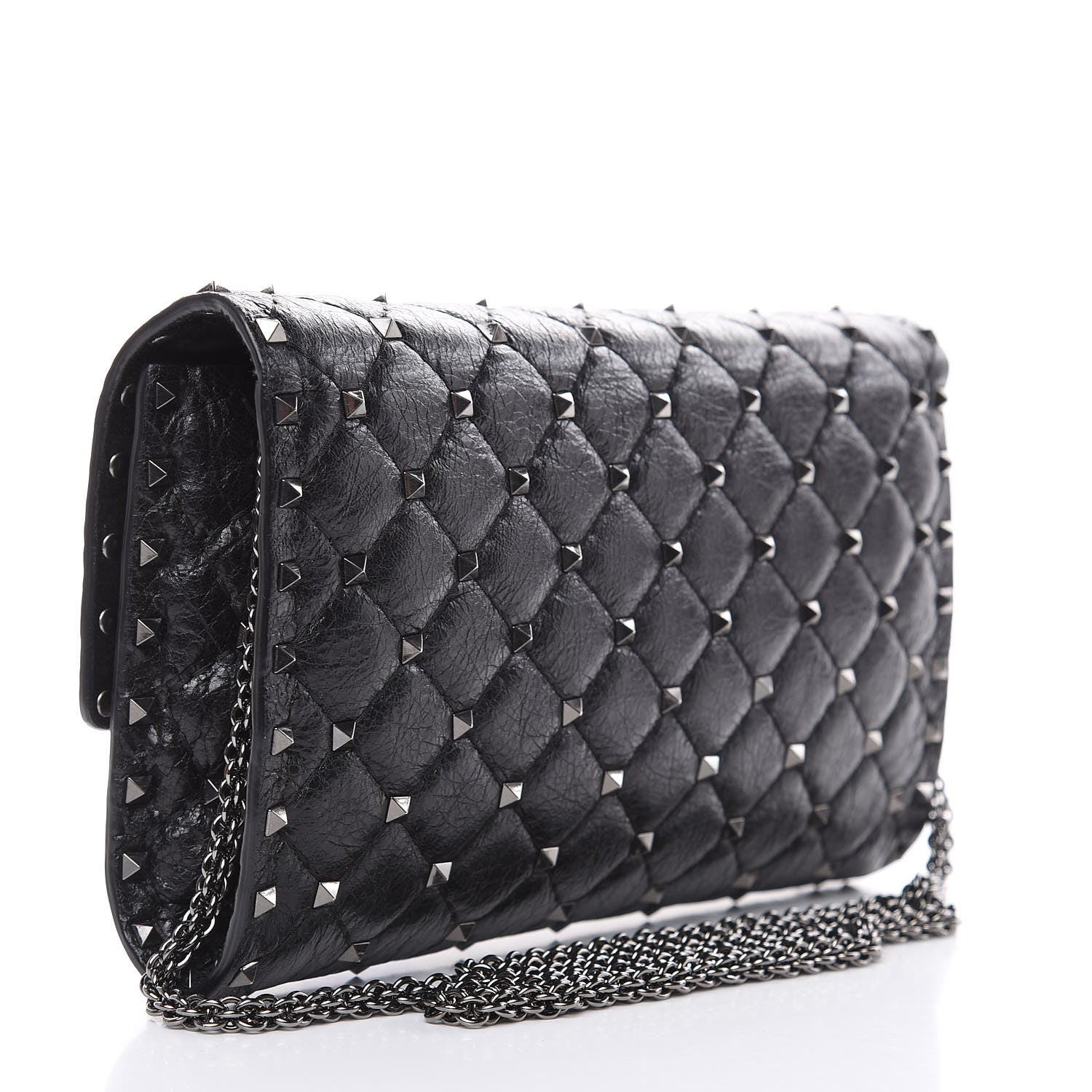 Valentino Garavani Craquele Nappa Rockstud Spike Wallet on Chain Black 3 of 12