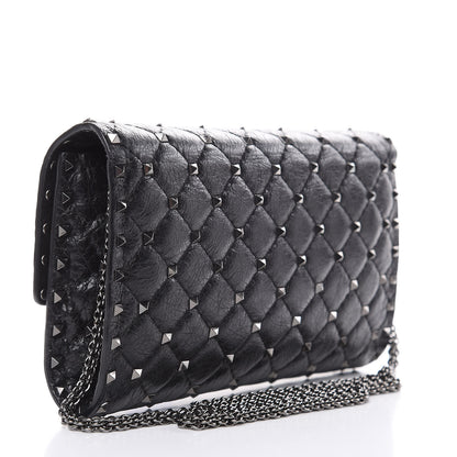 Valentino Garavani Craquele Nappa Rockstud Spike Wallet on Chain Black 3 of 12