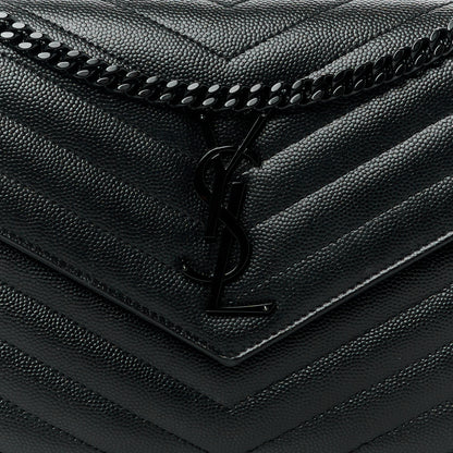 Saint Laurent Grain De Poudre Matelasse Chevron Monogram Monochrome Chain Wallet Black 8 of 15