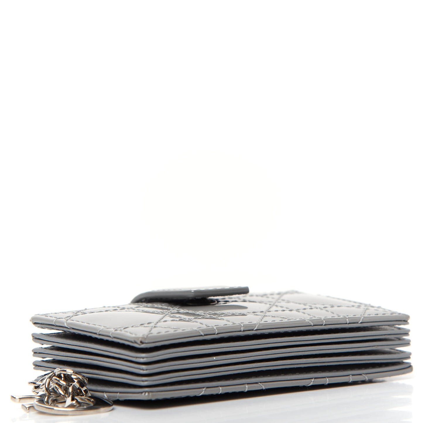 Patent Cannage Lady Dior 5-Gusset Card Holder Grey