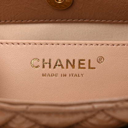 Chanel Shiny Crumpled Calfskin Quilted Small Wavy CC Hobo Dark Beige 6 of 11