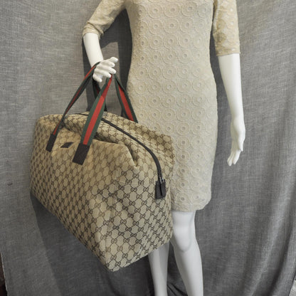 Gucci GG Monogram Web Large Collapsible Carry On Duffle Beige Brown 2 of 10