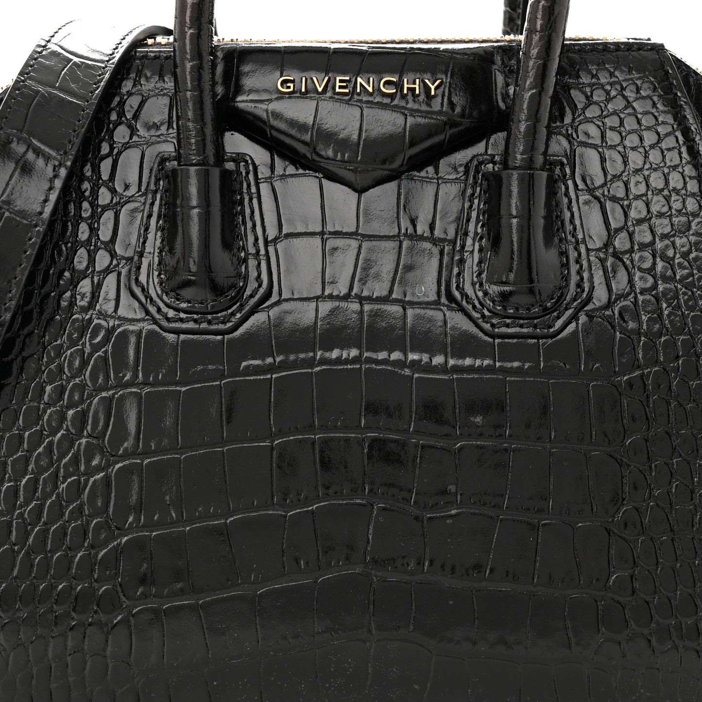Calfskin Crocodile Embossed Mini Antigona Black