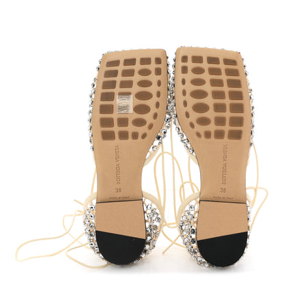 Bottega Veneta Mesh Nappa Crystal Embellished Sparkle Stretch Ankle Tie Flats 38 Black 6 of 9