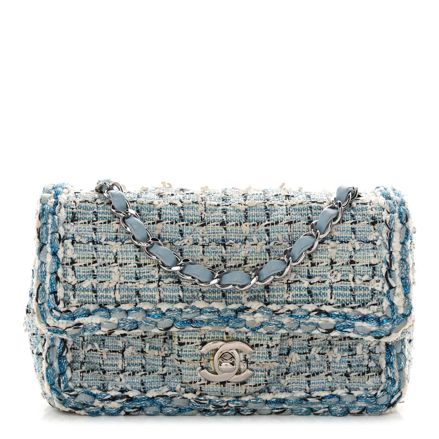 Tweed Braid Mini Flap Blue White Navy