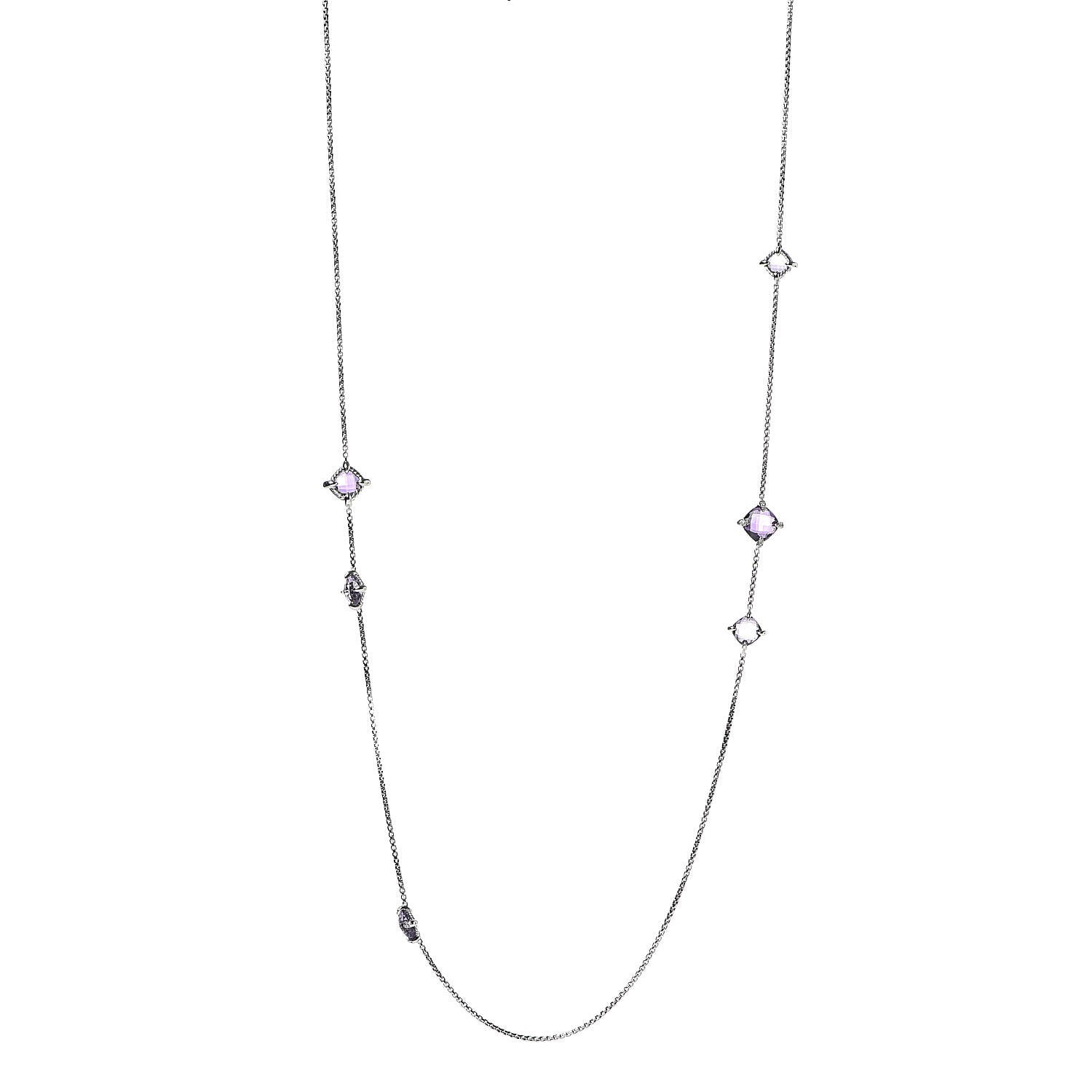 David Yurman Sterling Silver Diamond Amethyst Chatelaine Station Necklace 1 of 4