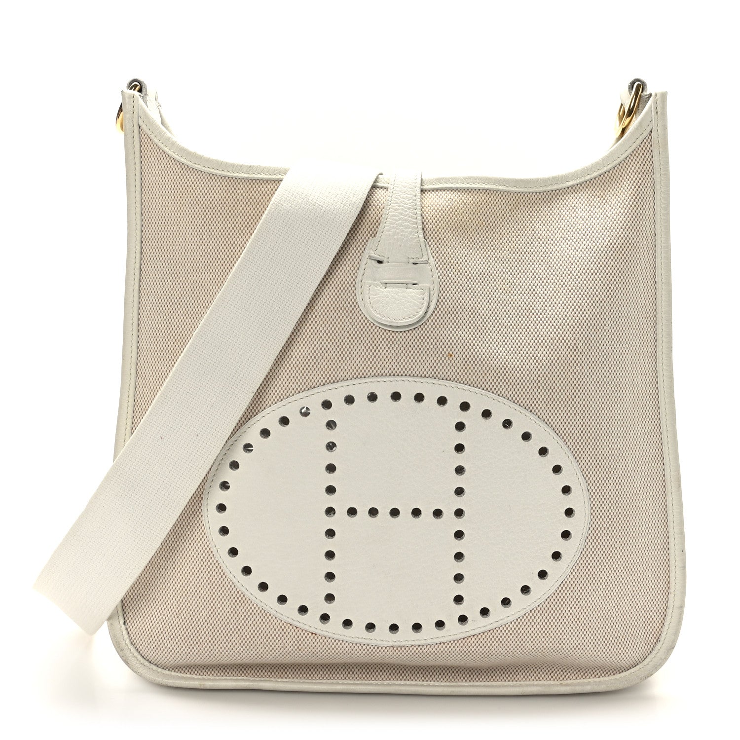 Hermes Toile Taurillon Clemence Evelyne PM Blanc White 1 of 9
