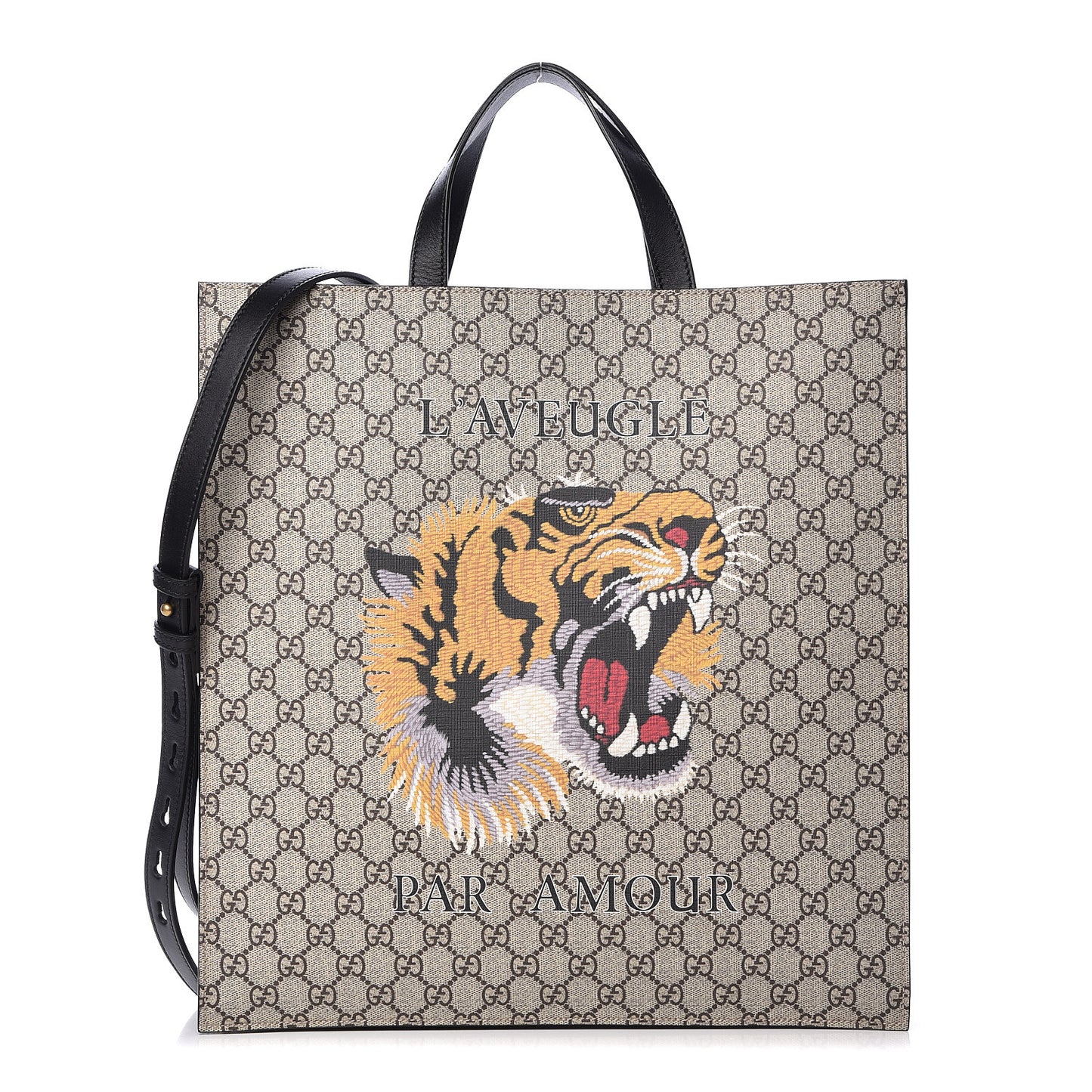 GG Supreme Monogram L'Aveugle Par Amour Print Vertical Tote Black