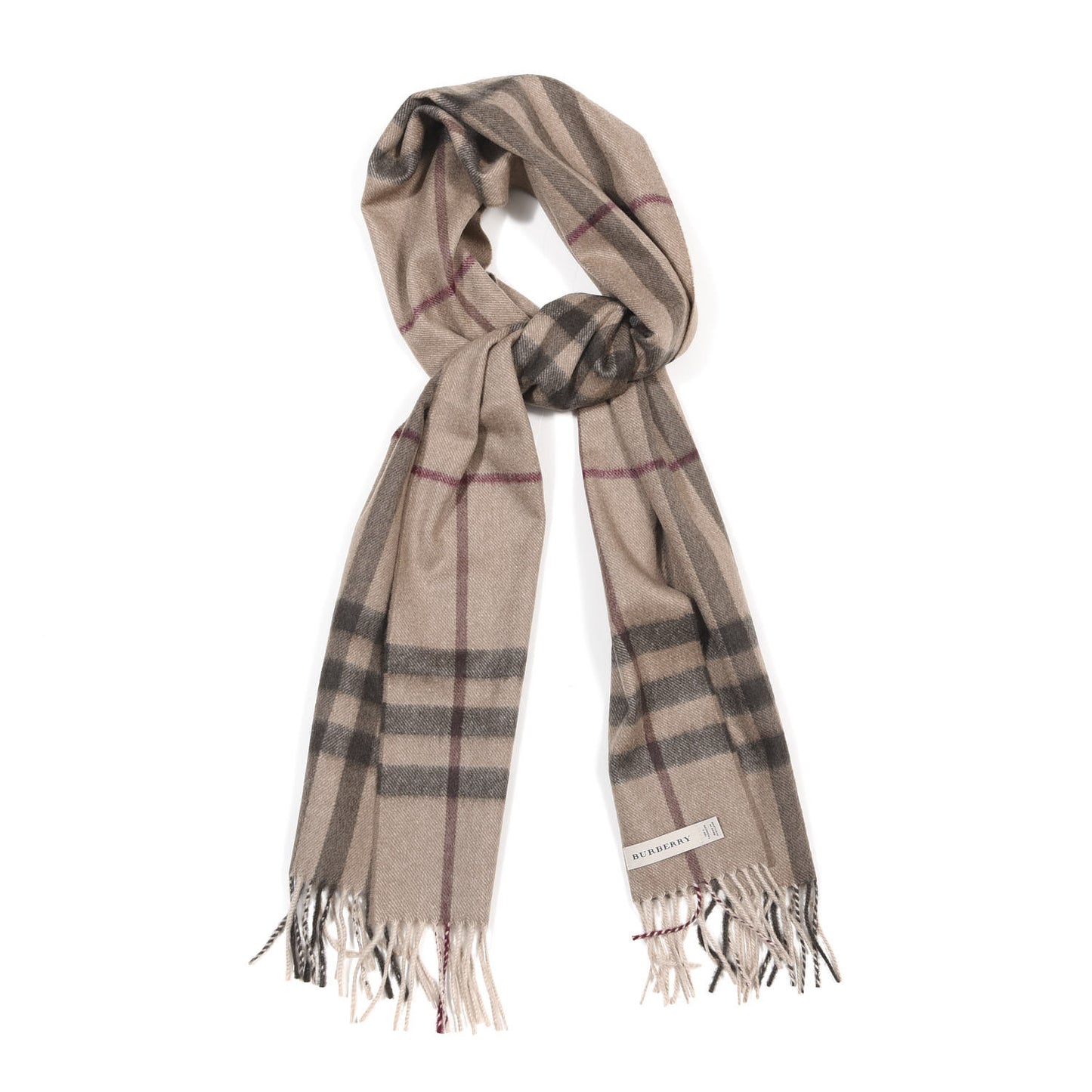 Cashmere Giant Check Fringe Scarf Smoke
