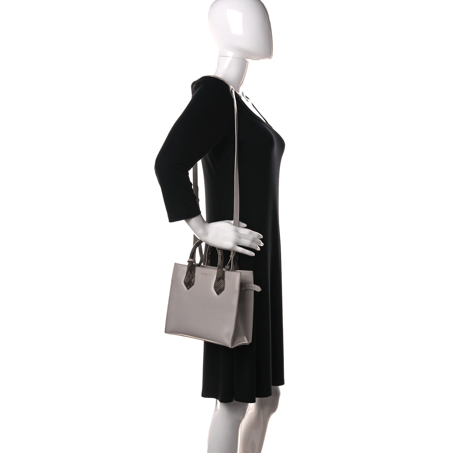 Balenciaga Calfskin Elaphe Snakeskin Mini Padlock All Afternoon Tote Gris Acier 3 of 12