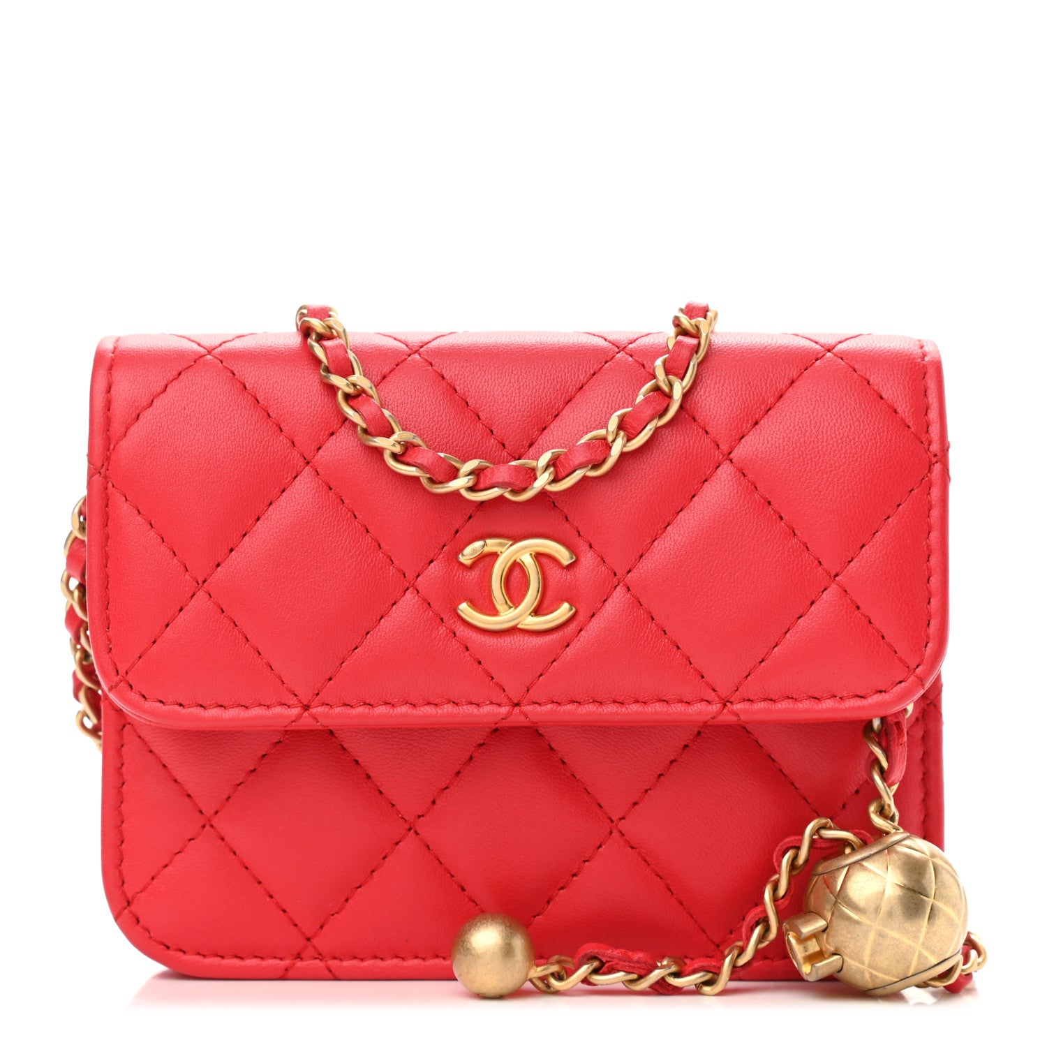 Chanel Lambskin Quilted Pearl Crush Clutch With Chain Red 1 of 11
