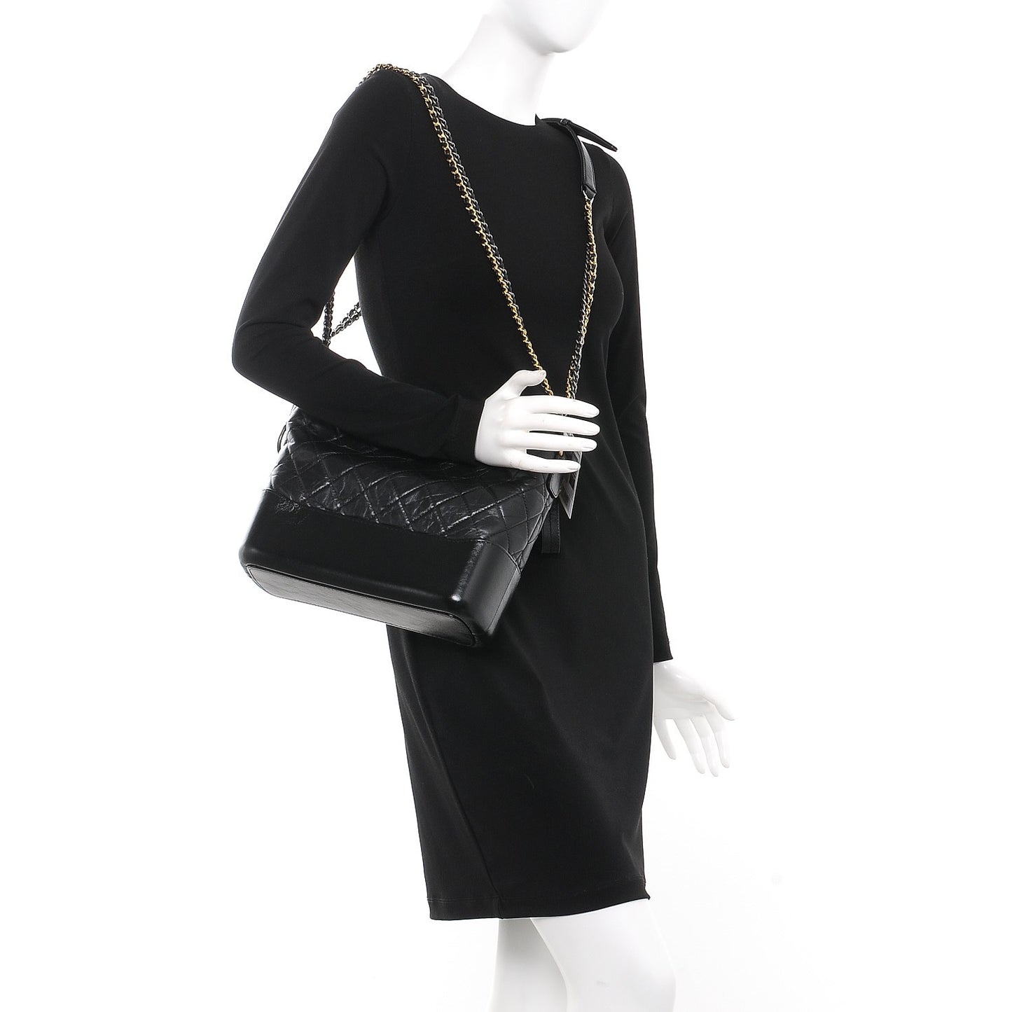 Aged Calfskin Quilted Medium Gabrielle Hobo Black