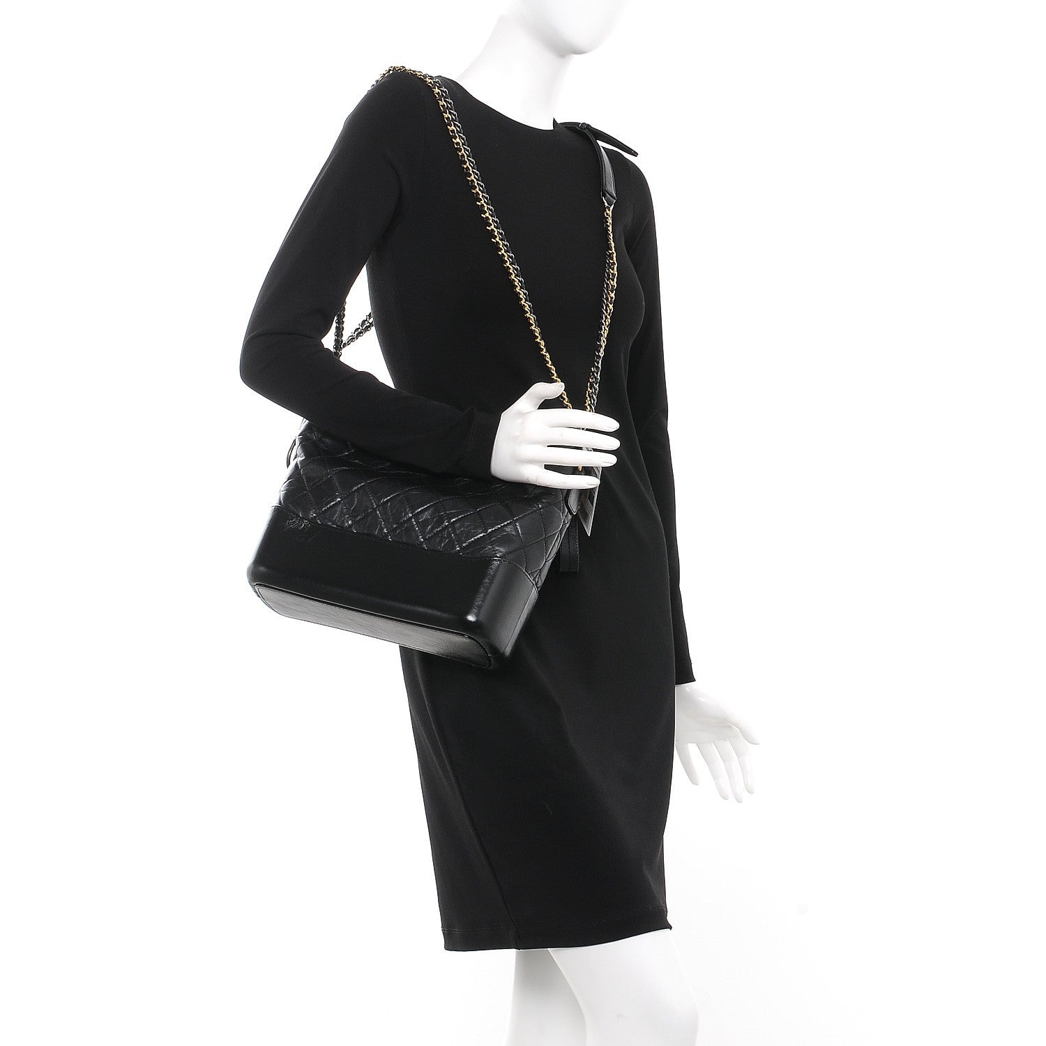 Chanel Aged Calfskin Quilted Medium Gabrielle Hobo Black 2 of 8