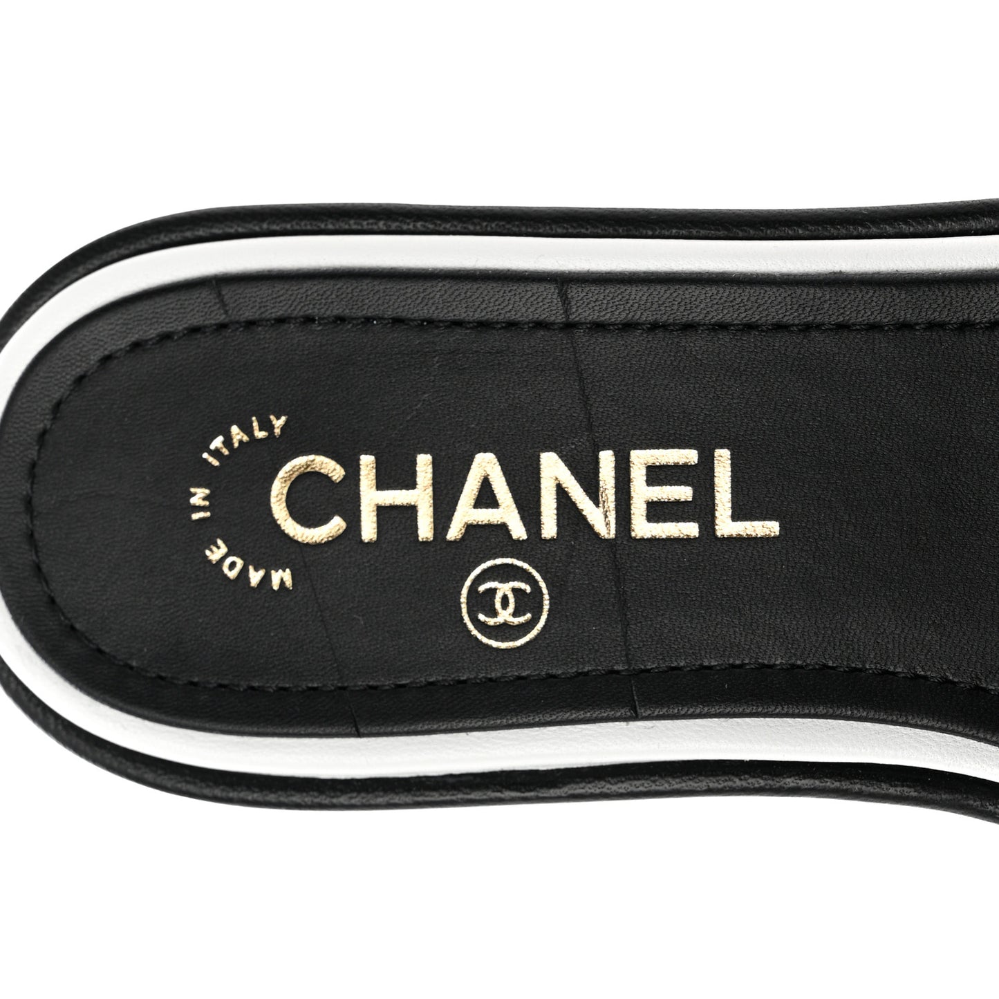 Lambskin Embroidered CC Mule Sandal 37 Black White